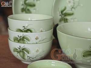 Bộ đồ ăn men ngọc vẽ hoa Bưởi trắng, 11 chi tiết