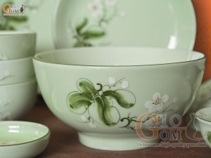 Bộ đồ ăn men ngọc vẽ hoa Bưởi trắng, 11 chi tiết