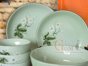 Bộ đồ ăn men ngọc vẽ hoa Bưởi trắng, 11 chi tiết