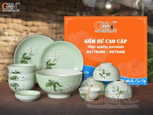 Bộ đồ ăn men ngọc vẽ hoa Bưởi trắng, 11 chi tiết