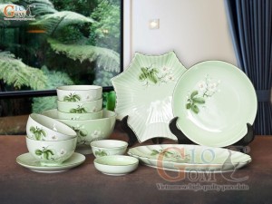 Bộ đồ ăn men ngọc vẽ hoa Bưởi trắng, 13 chi tiết