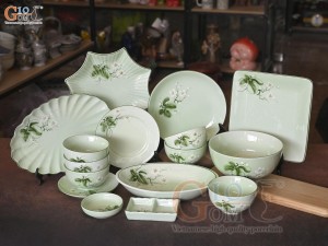 Bộ đồ ăn men ngọc vẽ hoa Bưởi trắng, 16 chi tiết