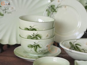 Bộ đồ ăn men ngọc vẽ hoa Bưởi trắng, 16 chi tiết