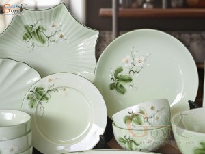 Bộ đồ ăn men ngọc vẽ hoa Bưởi trắng, 16 chi tiết