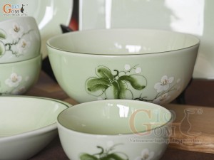 Bộ đồ ăn men ngọc vẽ hoa Bưởi trắng, 16 chi tiết