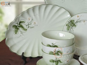 Bộ đồ ăn men ngọc vẽ hoa Bưởi trắng, 16 chi tiết
