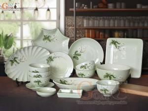 Bộ đồ ăn men ngọc vẽ hoa Bưởi trắng, 16 chi tiết