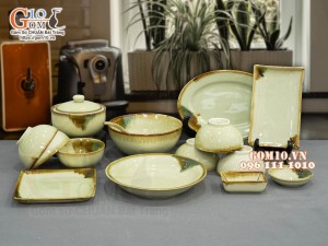Bộ đồ ăn men nhật vàng, 15 chi tiết