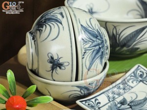 Bộ đồ ăn men rạn cổ họa tiết chuồn khoai, 12 chi tiết