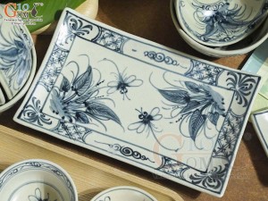 Bộ đồ ăn men rạn cổ họa tiết chuồn khoai, 12 chi tiết