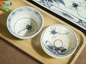 Bộ đồ ăn men rạn cổ họa tiết chuồn khoai, 12 chi tiết