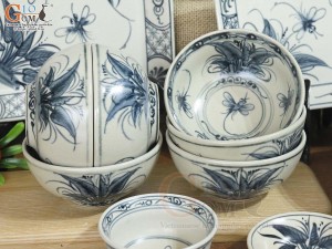 Bộ đồ ăn men rạn cổ họa tiết chuồn khoai, 16 chi tiết