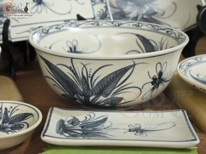 Bộ đồ ăn men rạn cổ họa tiết chuồn khoai, 16 chi tiết