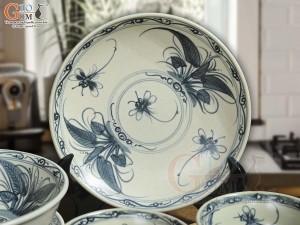 Bộ đồ ăn men rạn cổ họa tiết chuồn khoai, 7 chi tiết