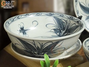 Bộ đồ ăn men rạn cổ họa tiết chuồn khoai, 7 chi tiết