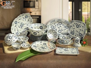 Bộ đồ ăn men rạn họa tiết hoa cúc, 17 chi tiết