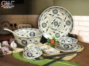 Bộ đồ ăn men rạn họa tiết hoa cúc, 7 chi tiết
