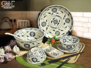 Bộ đồ ăn men rạn họa tiết hoa cúc, 7 chi tiết