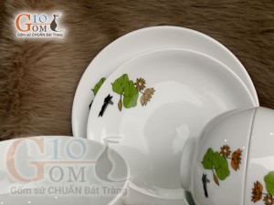 Bộ đồ ăn men trắng in logo