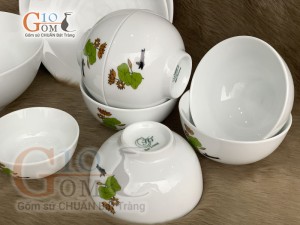 Bộ đồ ăn men trắng in logo