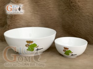 Bộ đồ ăn men trắng in logo