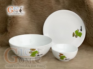 Bộ đồ ăn men trắng in logo