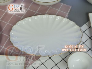 Bộ đồ ăn men trắng kẻ chỉ vàng kim 002