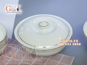 Bộ đồ ăn men trắng kẻ chỉ vàng kim 002