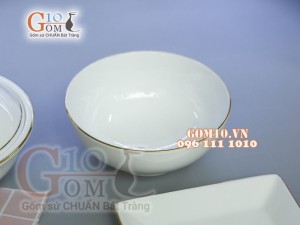 Bộ đồ ăn men trắng kẻ chỉ vàng kim 002