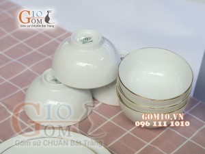 Bộ đồ ăn men trắng kẻ chỉ vàng kim 002
