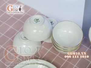 Bộ đồ ăn men trắng kẻ chỉ vàng kim 003