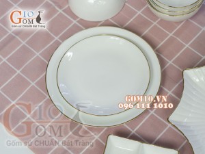 Bộ đồ ăn men trắng kẻ chỉ vàng kim 003