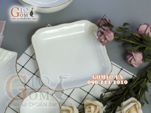 Bộ đồ ăn men trắng kẻ chỉ vàng kim 003