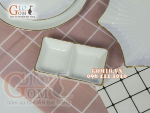 Bộ đồ ăn men trắng kẻ chỉ vàng kim 003