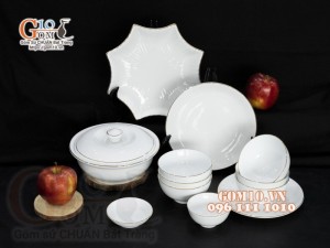 Bộ đồ ăn men trắng kẻ chỉ vàng kim, 12 chi tiết