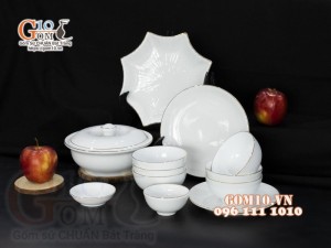 Bộ đồ ăn men trắng kẻ chỉ vàng kim, 12 chi tiết