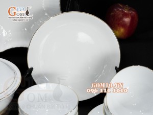 Bộ đồ ăn men trắng kẻ chỉ vàng kim, 12 chi tiết