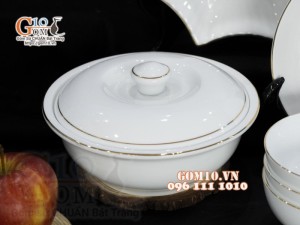 Bộ đồ ăn men trắng kẻ chỉ vàng kim, 12 chi tiết