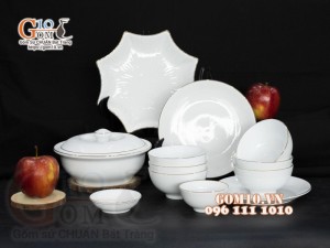 Bộ đồ ăn men trắng kẻ chỉ vàng kim, 12 chi tiết