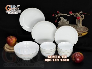 Bộ đồ ăn men trắng kẻ chỉ vàng kim, 10 chi tiết