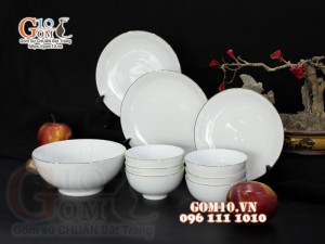 Bộ đồ ăn men trắng kẻ chỉ vàng kim, 10 chi tiết