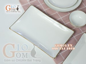 Bộ đồ ăn men trắng kẻ chỉ vàng kim, đầy đủ