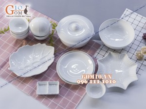 Bộ đồ ăn men trắng cao cấp, 14 chi tiết