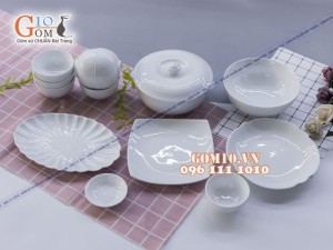 Bộ đồ ăn men trắng cao cấp, 13 chi tiết