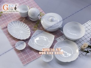 Bộ đồ ăn men trắng cao cấp, 13 chi tiết