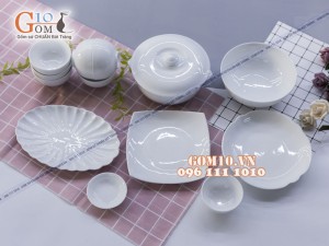 Bộ đồ ăn men trắng cao cấp, 13 chi tiết