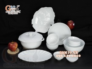 Bộ đồ ăn men trắng cao cấp, 13 chi tiết