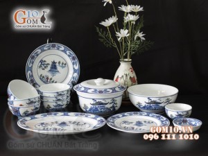 Bộ đồ ăn men trắng vẽ cảnh Hà Nội