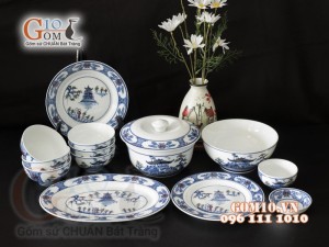 Bộ đồ ăn men trắng vẽ cảnh Hà Nội
