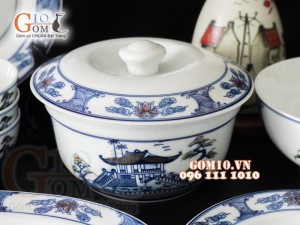 Bộ đồ ăn men trắng vẽ cảnh Hà Nội